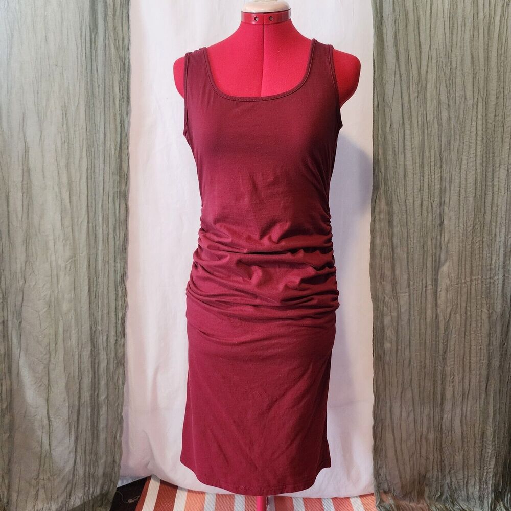 MISSUFE Deep Red Sleeveless Stretch T Shirt Dress with Side Rouch Size M